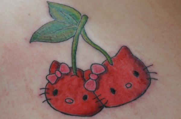 Colorful Hello Kitty Cherry Tattoo Design