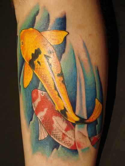 Colorful Koi Fish Tattoo on Leg
