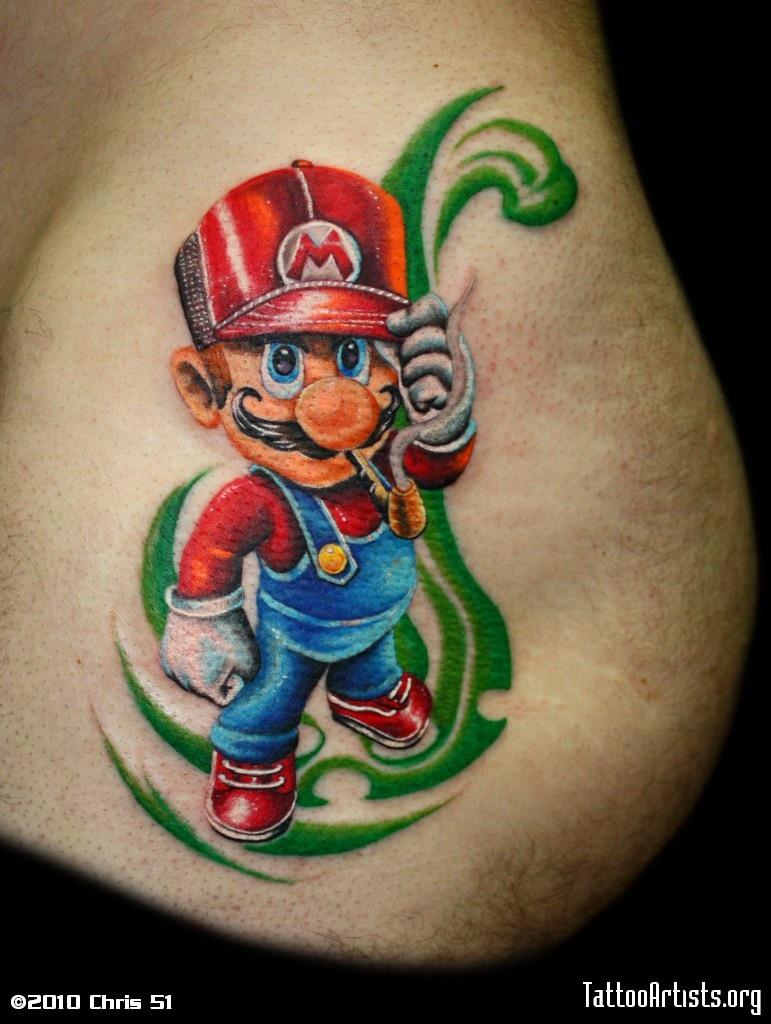 Colorful Mario Cartoon Tattoo Design By Chris 51