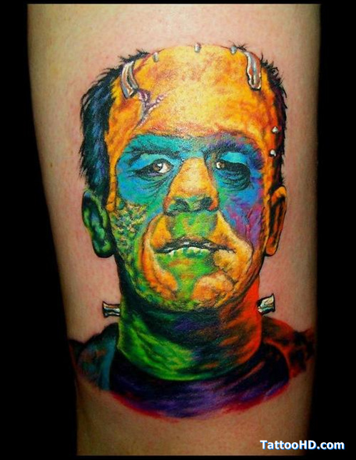 Colorful Monster Face Tattoo Design