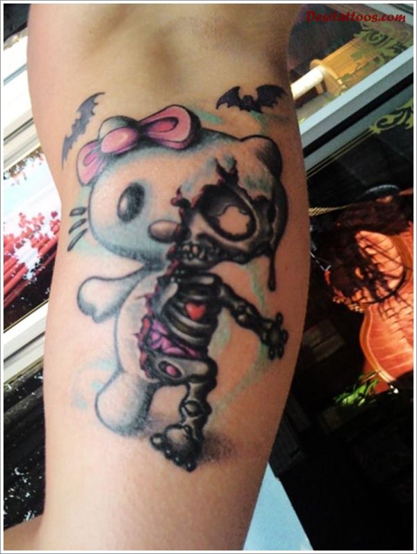 Colorful Monster Hello Kitty Tattoo Design