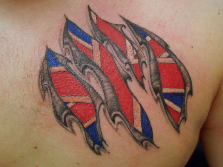 Colorful Ripped Skin Australia Flag Tattoo Design