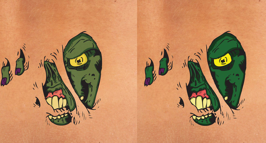 Colorful Ripped Skin Zombie Face Tattoo Design By Remorseless Silva