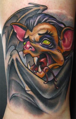 Colorful Vampire Bat Tattoo Design