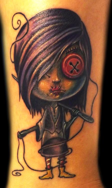 Colorful Zombie Doll With Button Eye Tattoo Design