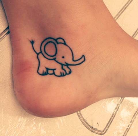 Cute Black Elephant Calf Tattoo On Heel