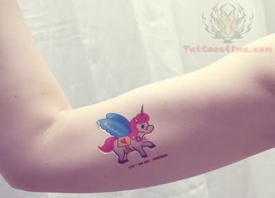 Cute Colorful Unicorn Pony Tattoo On Bicep