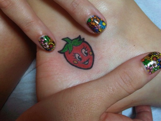 Cute Strawberry Tattoo On Heel
