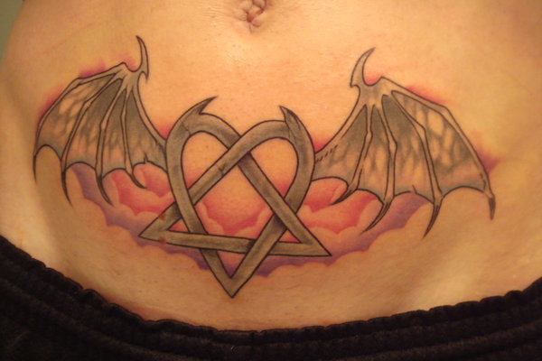 Devil Wings Heartagram Tattoo On Belly