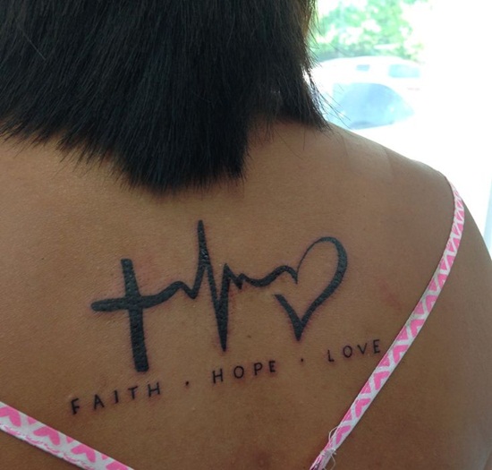 Faith Hope Love Tattoo On Upper Back