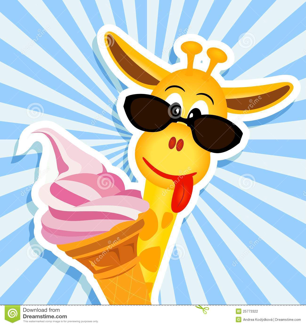 Funny Giraffe With Pink Ice Cream