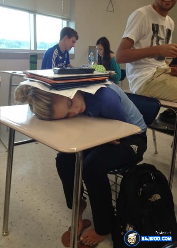 Funny Girl Sleeping In Mathematics Class
