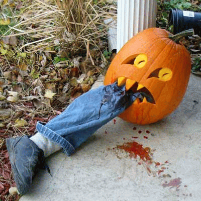 Funny Pumpkin Eating Man's Foot