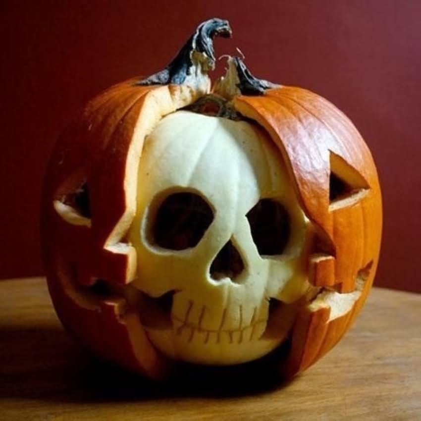 Funny Pumpkin With Skeleton Face