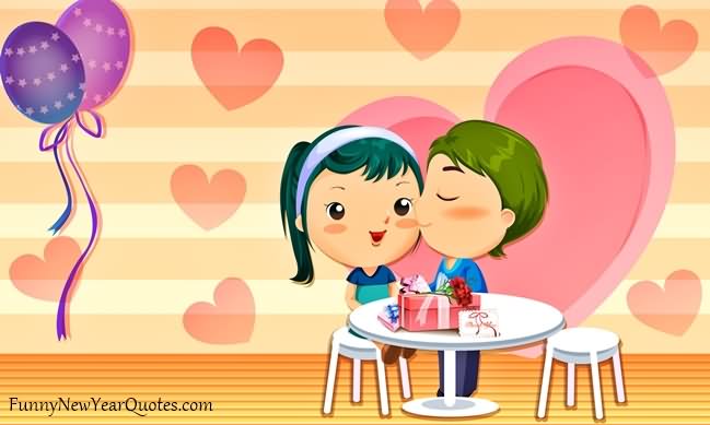 Funny Valentine Couple Cartoon Kissing Picture