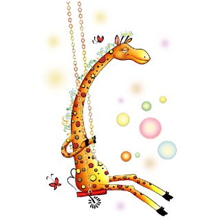 Giraffe On Swing Funny Cartoon Image
