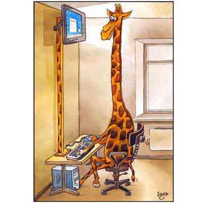 Giraffe Operating Computer Funny Cartoon Image