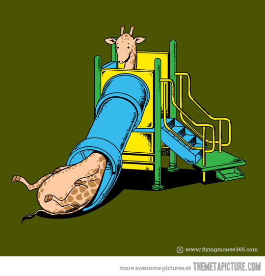 Giraffe Stuck In Sliding Funny Cartoon Picture