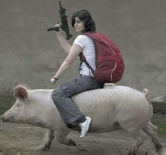 Girl On Pig With Gun Funny Hunting Image For Whatsapp