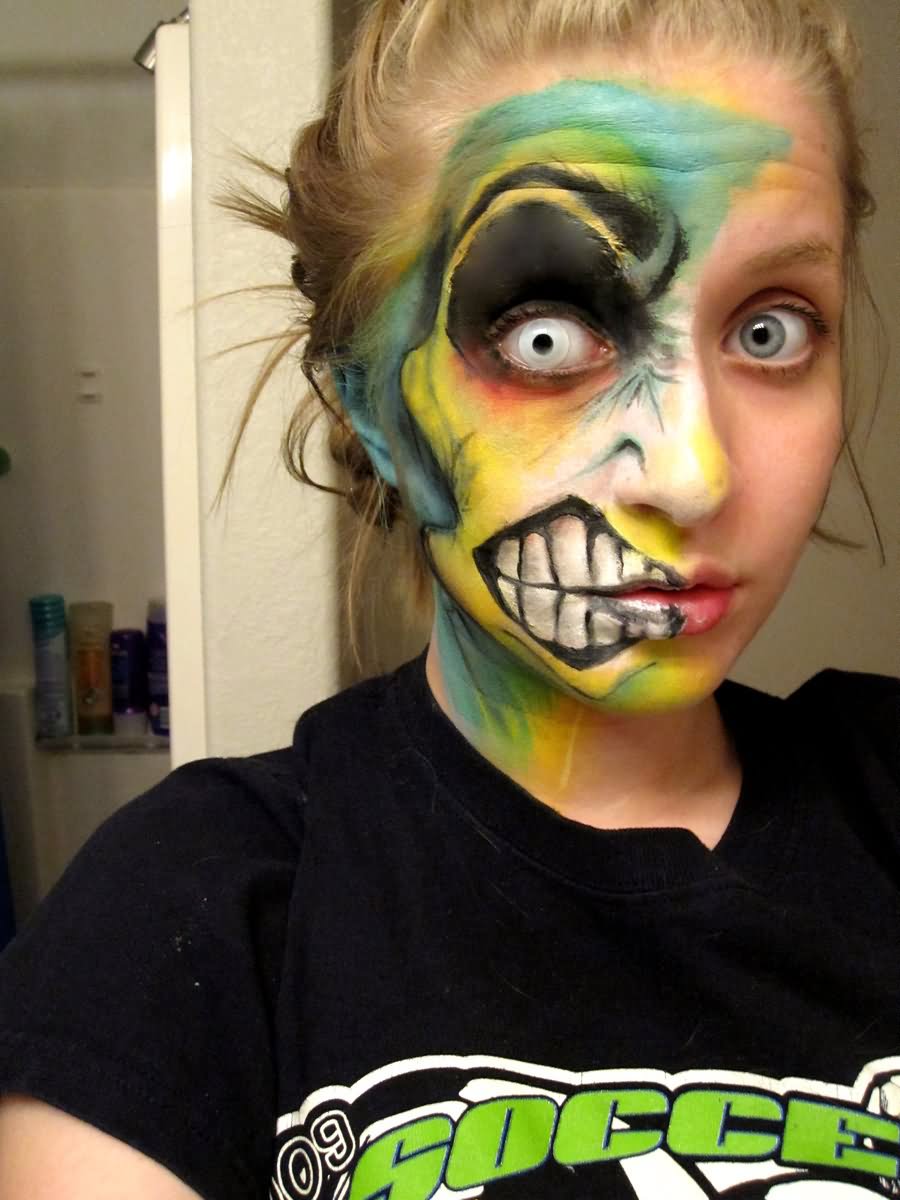 Girl With Zombie Face Funny Makeup