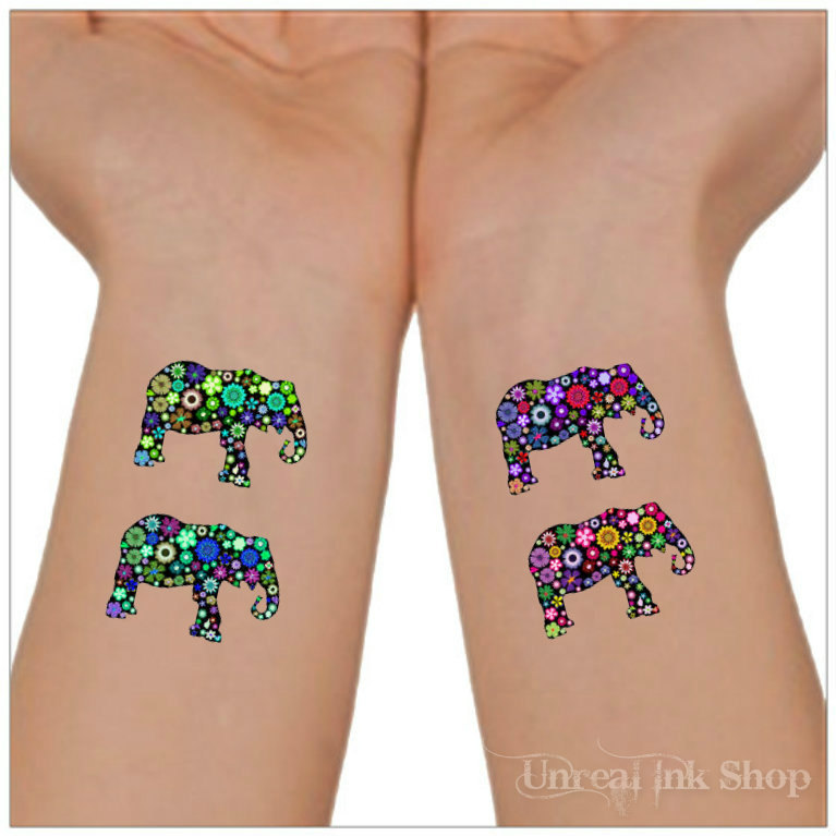 Glitter Two Elephant Tattoo On Wrists By UnrealInkShop