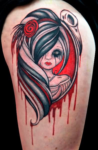 Gothic Girl Tattoo Design For Thigh