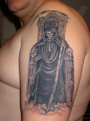 Gothic Tattoo On Left Half Sleeve For Men