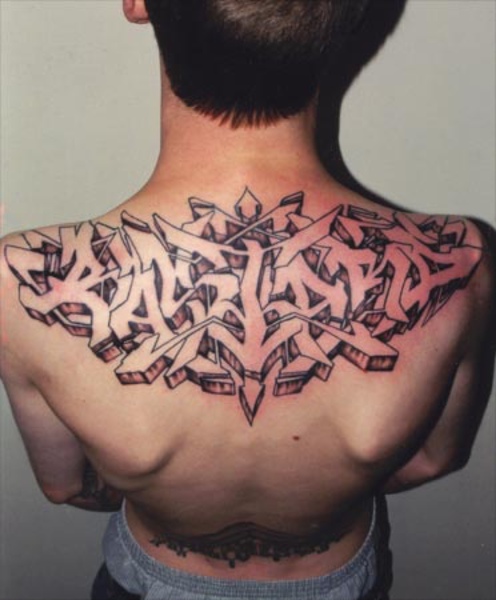 Graffiti Tattoo On Man Upper Back