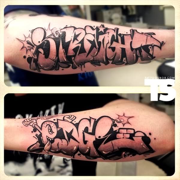 Graffiti Tattoos On Both Arms For Men by Kid Kros