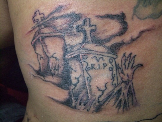 Graveyard Tattoo On Back Body