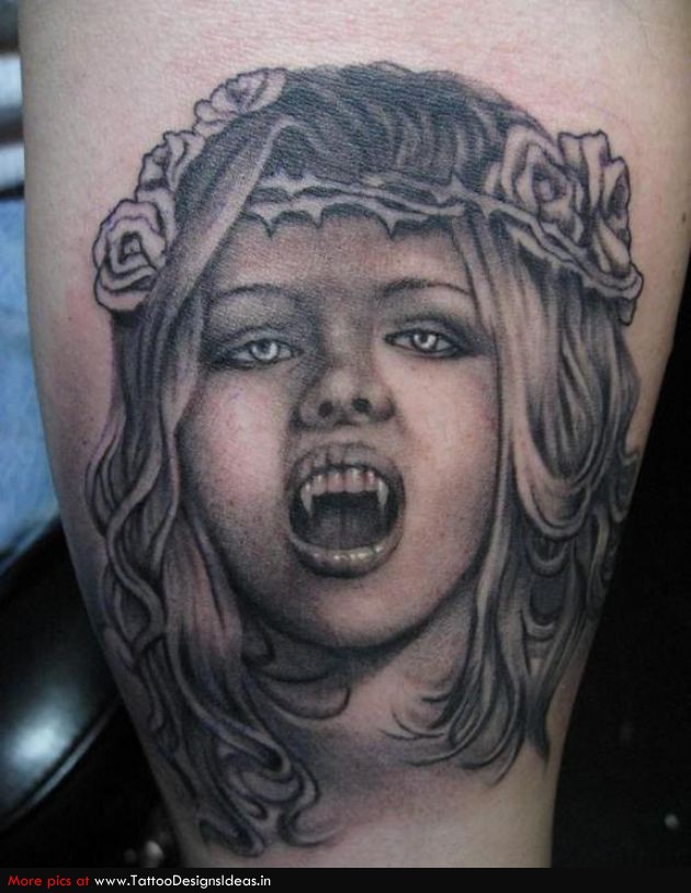Grey Vampire Girl Tattoo Design