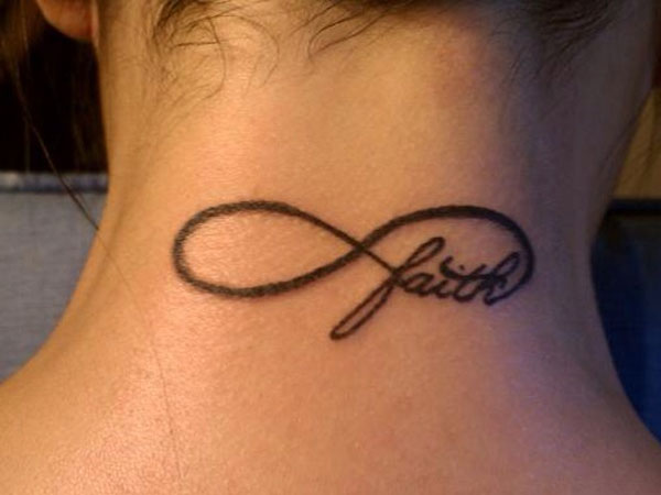 Infinity Symbol With Faith Word Tattoo On Nape