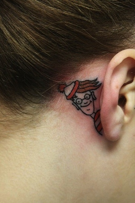 Joker Tattoo On Girl Behind The Ear