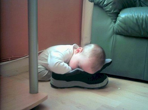 Kid Sleeping In Shoes Funny Image