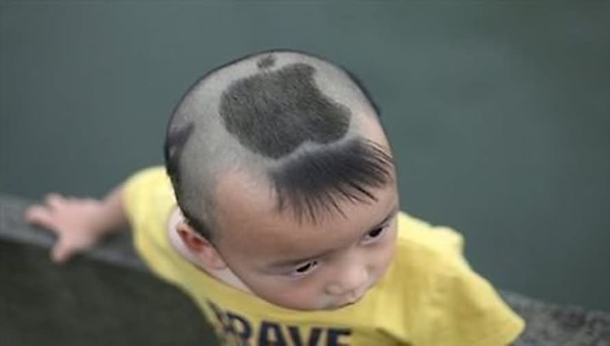 Kid With Apple Logo Haircut Funny Picture