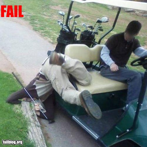 Man Fallen From Golf Cart Funny Picture