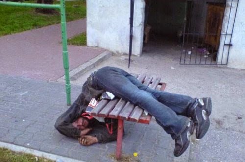Man Funny Sleeping On Bench Awkward Position
