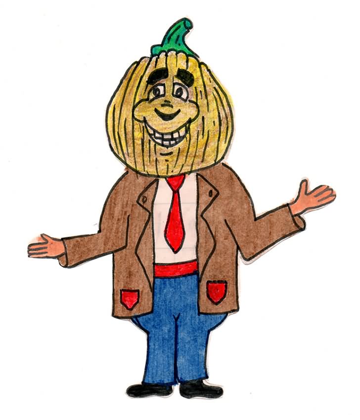 Man In Pumpkin Face Funny Cartoon