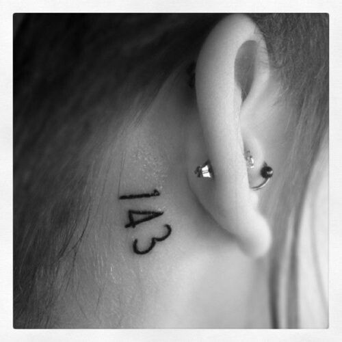 Math Number Tattoo On Girl Behind The Ear