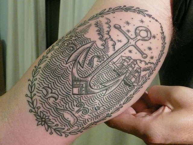 Nautical Anchor Tattoo On Biceps