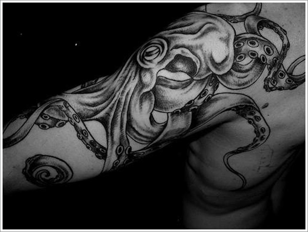 Nautical Octopus Tattoo On Left Half Sleeve