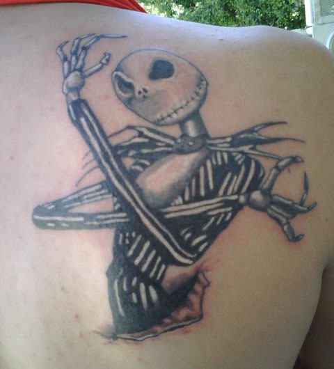 Nightmare Gothic Skeleton Tattoo On Right Back Shoulder