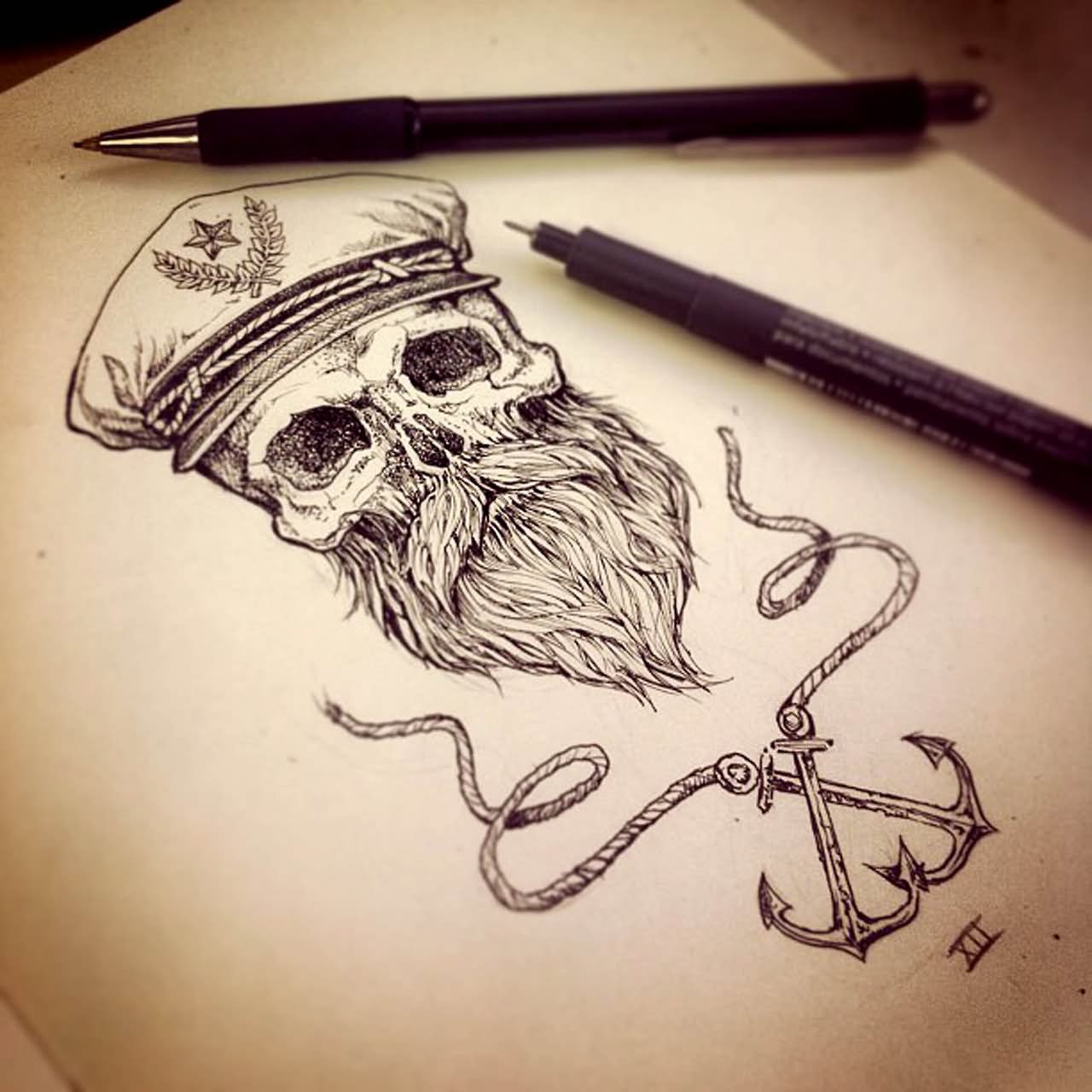 Old School Nautical Skull Tattoo Design
