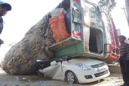 Overloaded Truck Fallen On Car Funny Accident