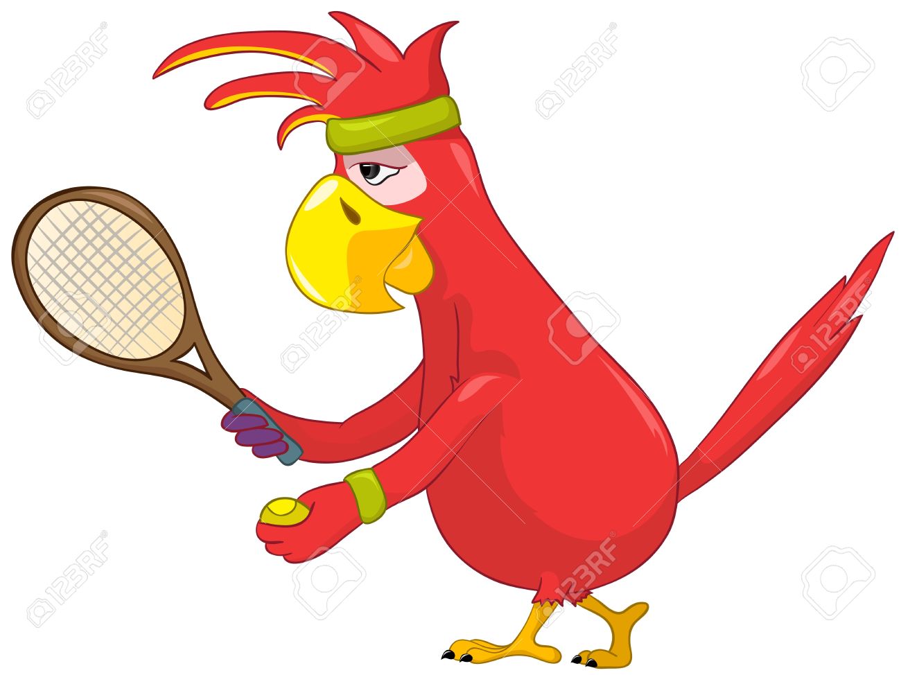 Parrot With Tennis Kit Funny Cartoon Picture