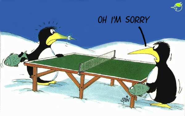 Penguin Playing Tennis Funny Cartoon