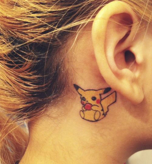 Pikachu Tattoo On Girl Behind The Ear