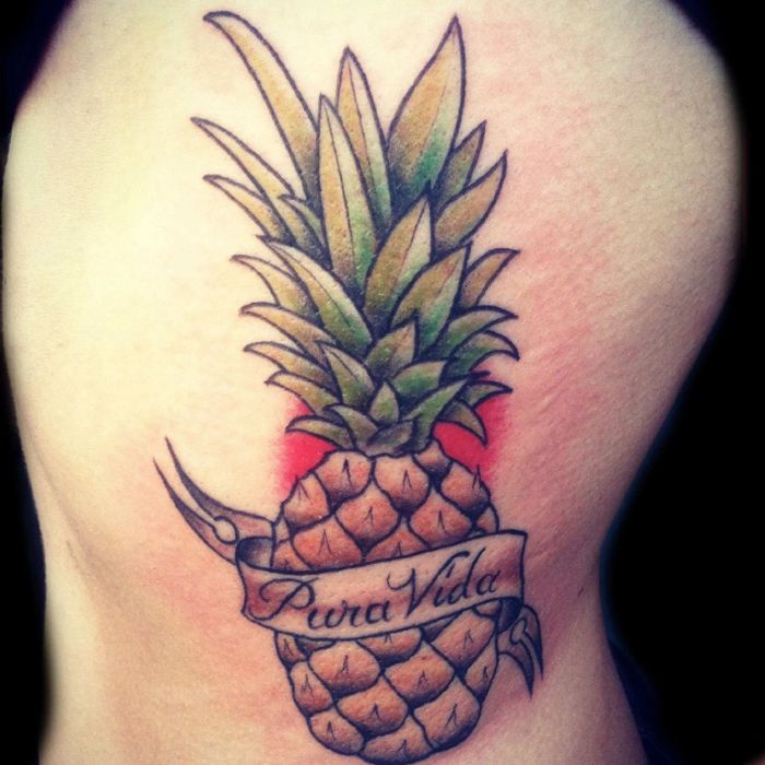 Pineapple Fruit With Banner Tattoo Design