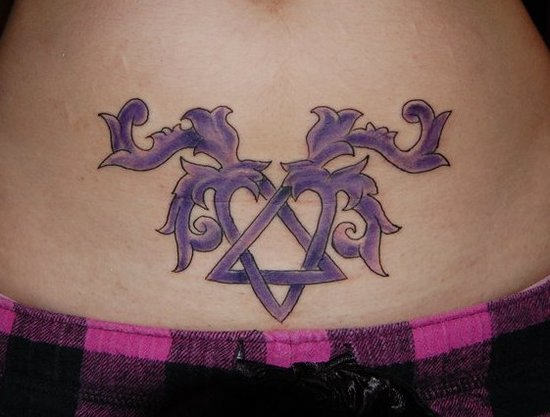 Purple Ink Heartagram Tattoo On Belly