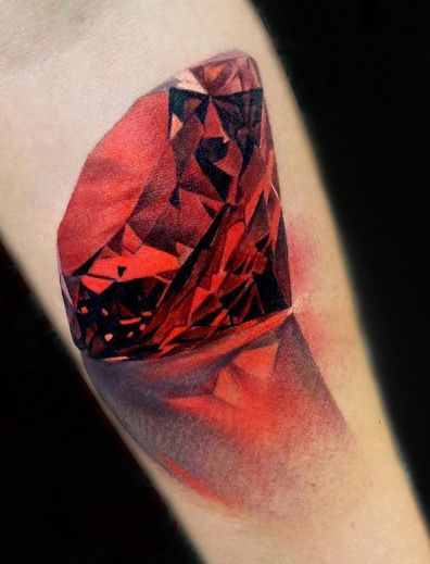 Realistic 3D Red Diamond Tattoo Design By Matt Jordan